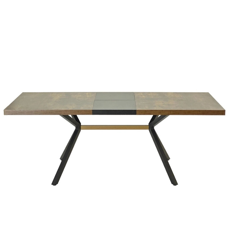 Table à manger rectangulaire extensible avec pieds en croix en fer noir, grise et marron