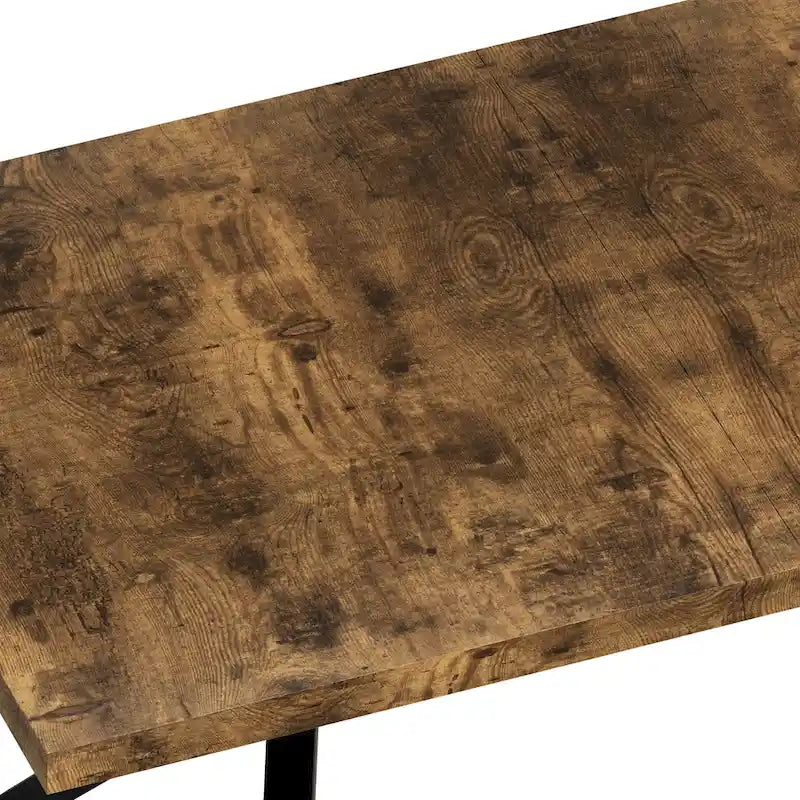 Table à manger rectangulaire extensible avec pieds en croix en fer noir, grise et marron