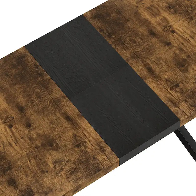 Table à manger rectangulaire extensible avec pieds en croix en fer noir, grise et marron