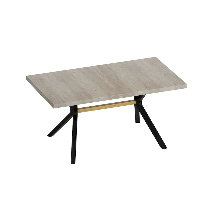 Table à manger rectangulaire extensible avec pieds en croix en fer noir, grise et marron
