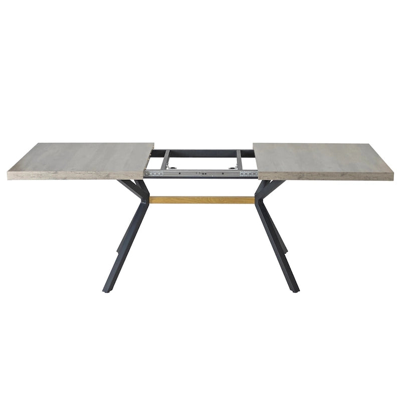 Table à manger rectangulaire extensible avec pieds en croix en fer noir, grise et marron