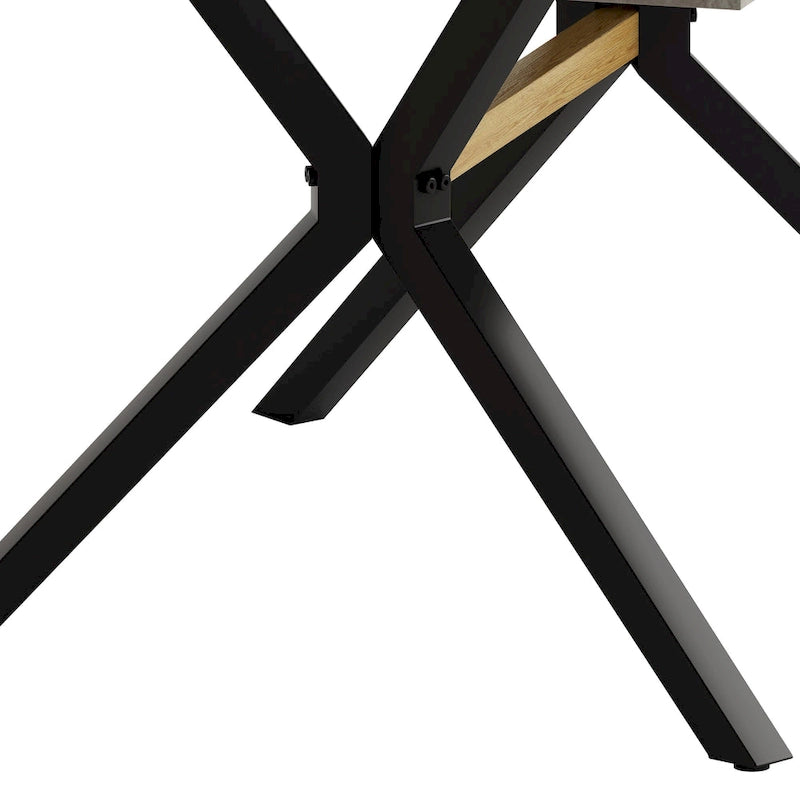 Table à manger rectangulaire extensible avec pieds en croix en fer noir, grise et marron