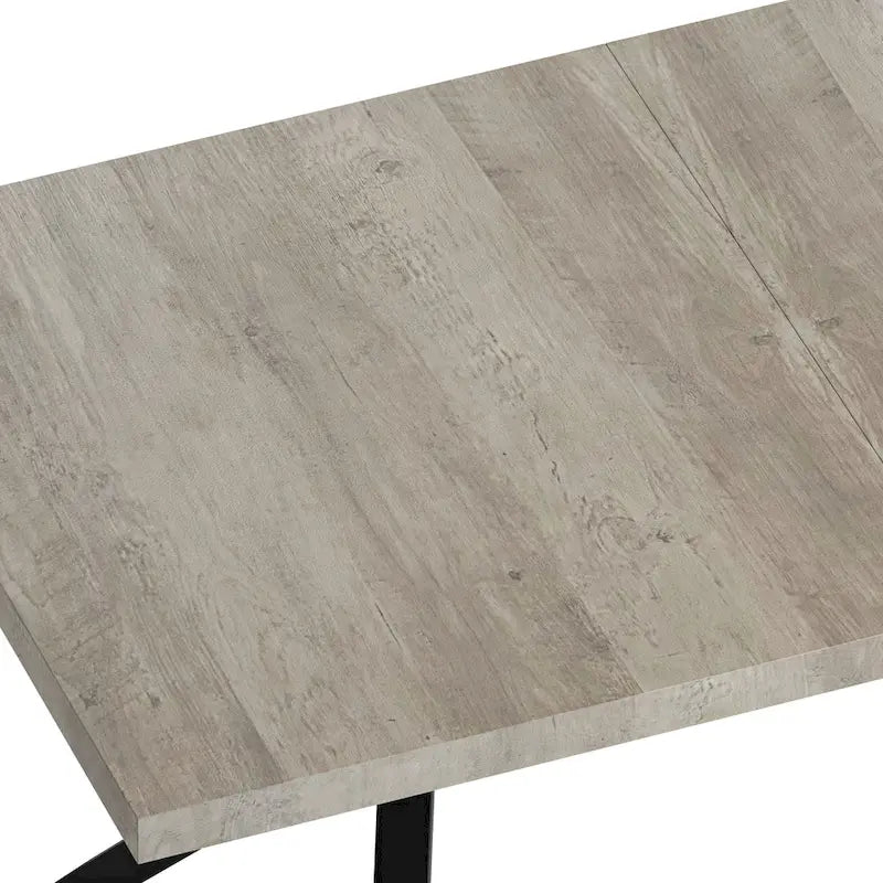 Table à manger rectangulaire extensible avec pieds en croix en fer noir, grise et marron