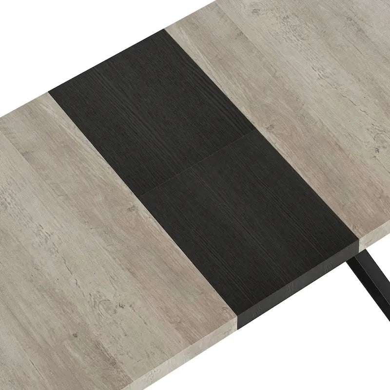 Table à manger rectangulaire extensible avec pieds en croix en fer noir, grise et marron