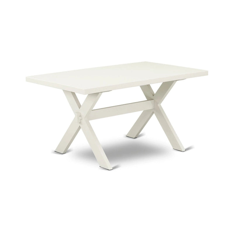 Table à manger rectangulaire avec piètement en X blanc cassé et chaises Parson crème