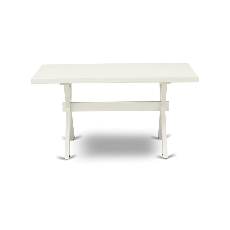 Table à manger rectangulaire avec piètement en X blanc cassé et chaises Parson crème