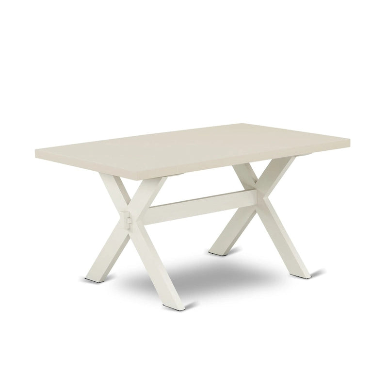 Table à manger rectangulaire avec piètement en X blanc cassé et chaises Parson crème