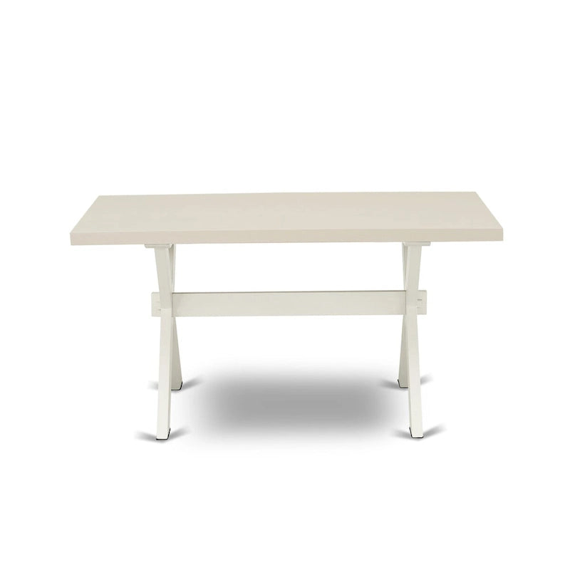 Table à manger rectangulaire avec piètement en X blanc cassé et chaises Parson crème