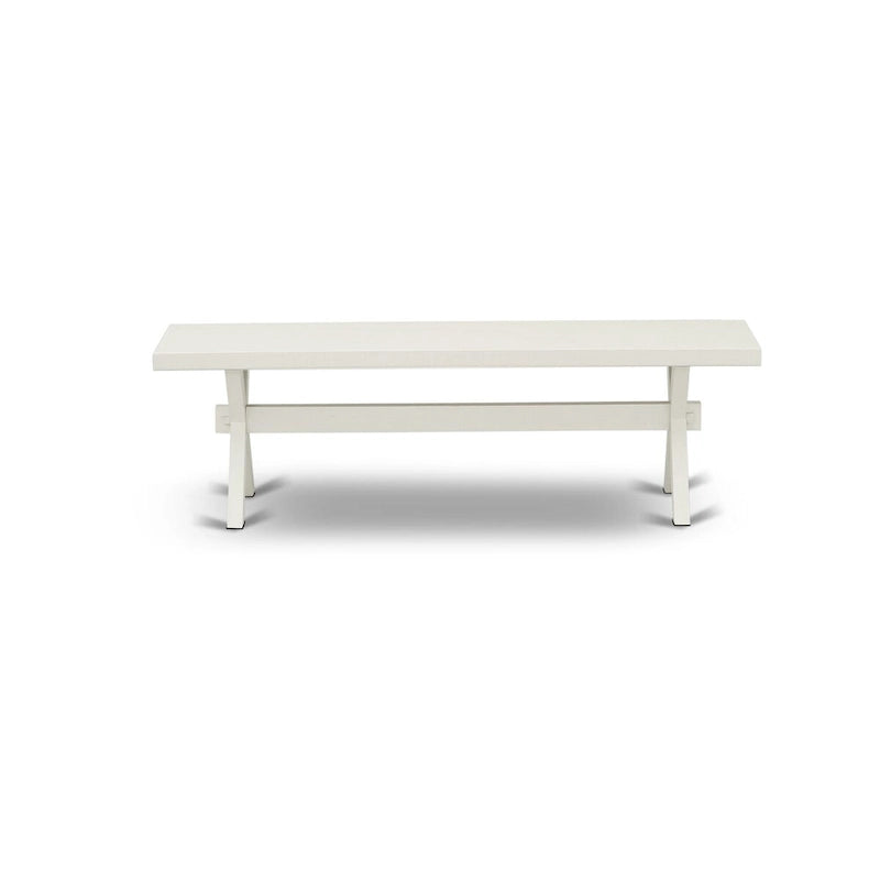 Table à manger rectangulaire avec piètement en X blanc cassé et chaises Parson crème
