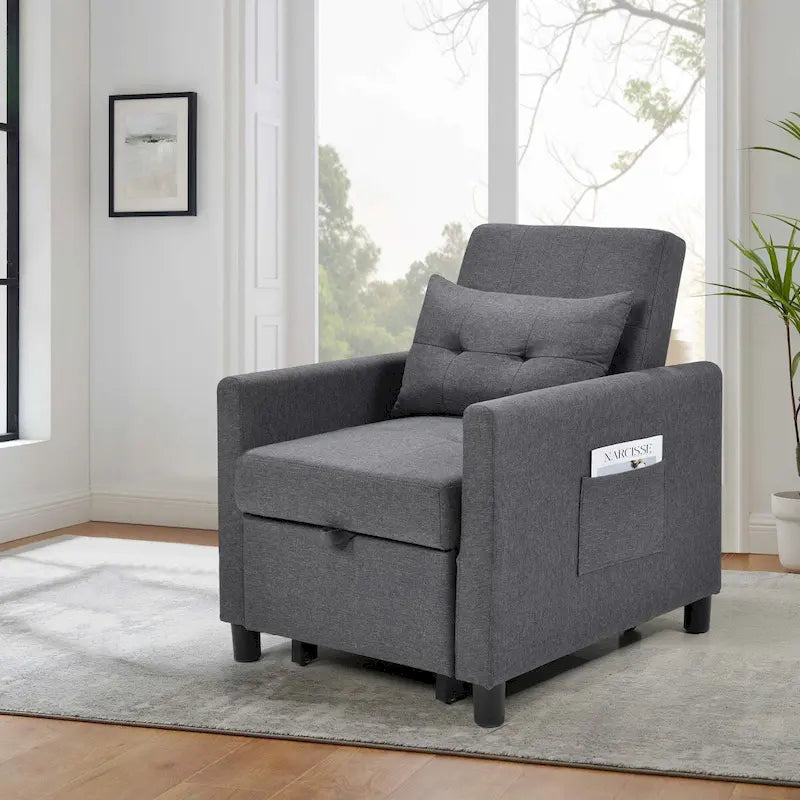 Fauteuil lit convertible 3-en-1 avec matelas escamotable et oreiller lombaire gris foncé