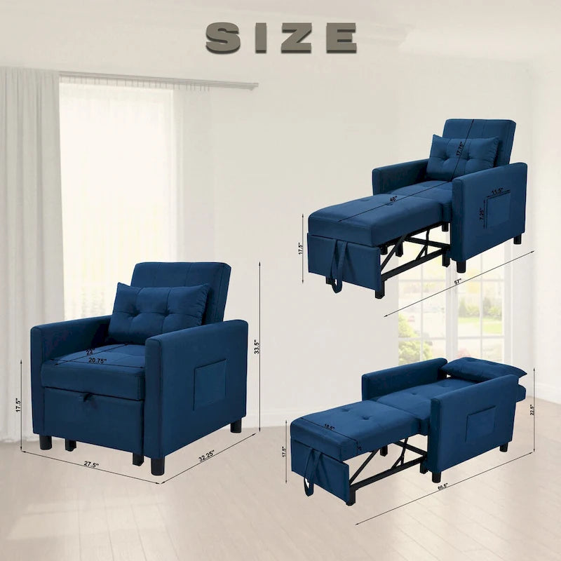 Fauteuil lit convertible 3-en-1 avec matelas escamotable et oreiller lombaire gris foncé