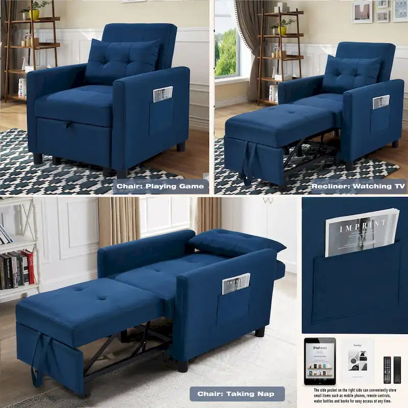 Fauteuil lit convertible 3-en-1 avec matelas escamotable et oreiller lombaire gris foncé