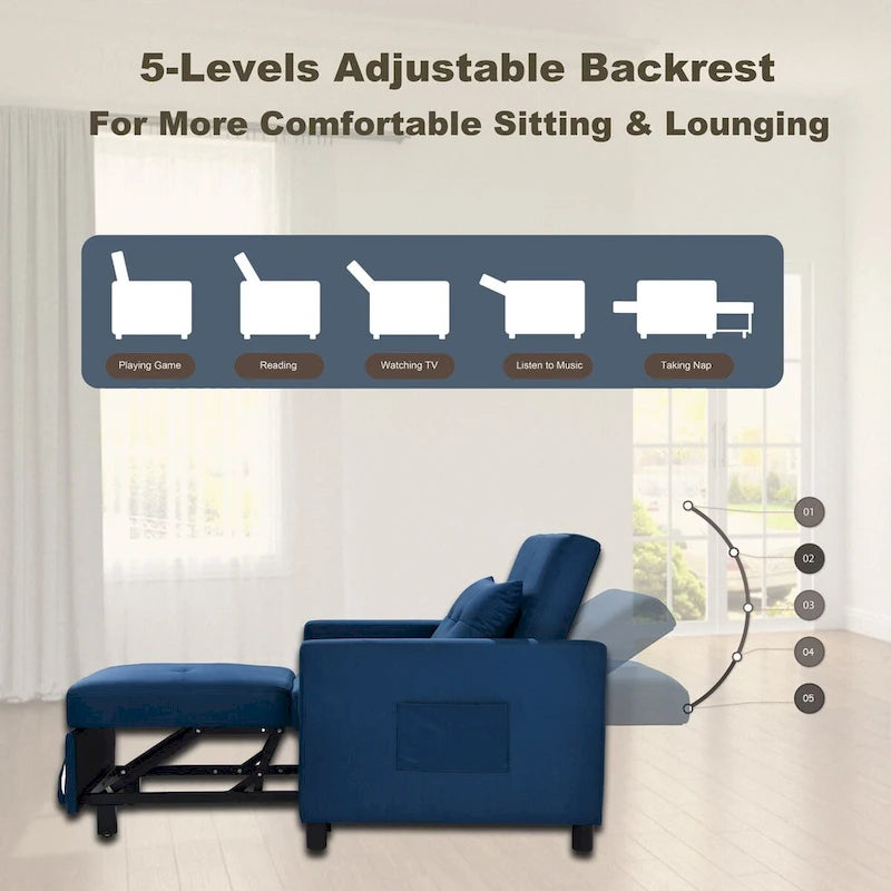 Fauteuil lit convertible 3-en-1 avec matelas escamotable et oreiller lombaire gris foncé