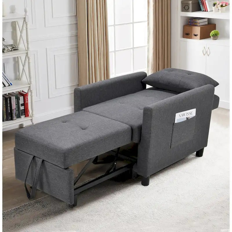 Fauteuil lit convertible 3-en-1 avec matelas escamotable et oreiller lombaire gris foncé