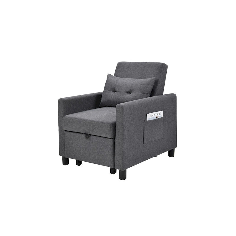 Fauteuil lit convertible 3-en-1 avec matelas escamotable et oreiller lombaire gris foncé