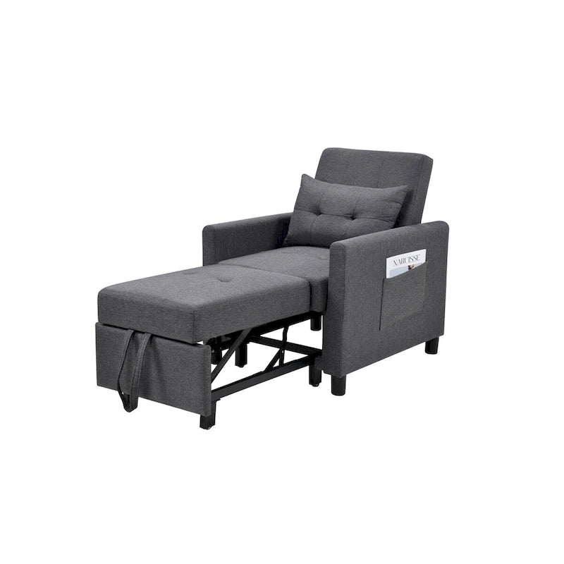 Fauteuil lit convertible 3-en-1 avec matelas escamotable et oreiller lombaire gris foncé