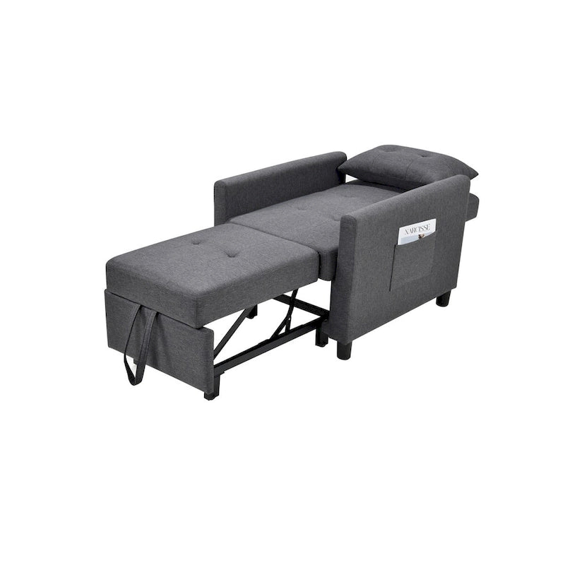 Fauteuil lit convertible 3-en-1 avec matelas escamotable et oreiller lombaire gris foncé