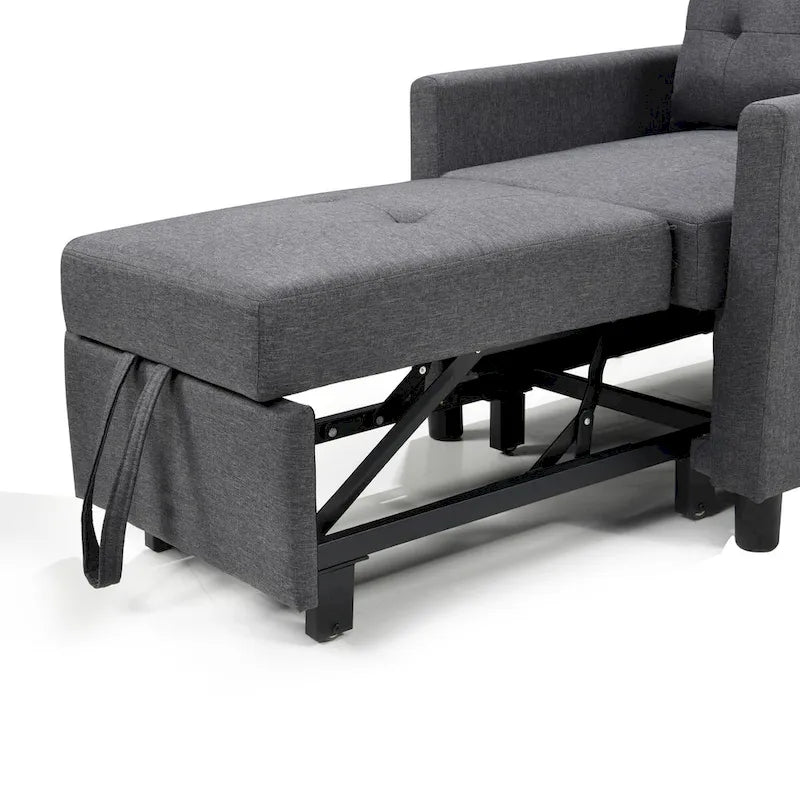 Fauteuil lit convertible 3-en-1 avec matelas escamotable et oreiller lombaire gris foncé