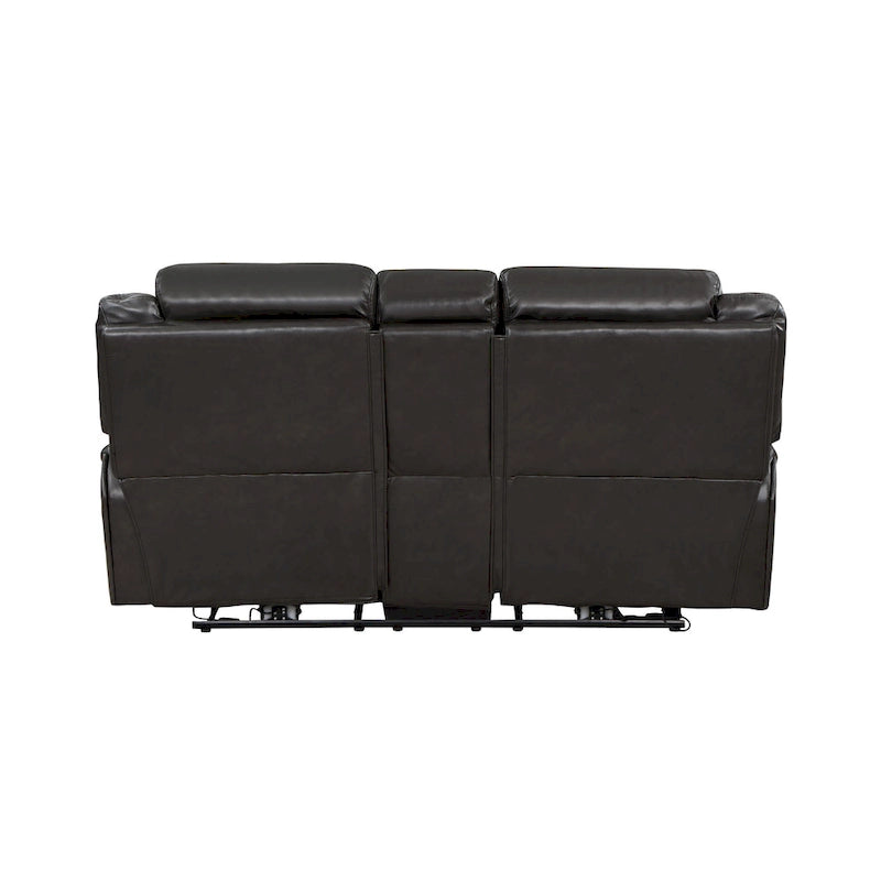 Causeuse inclinable électrique double avec console et porte-gobelets en similicuir gris