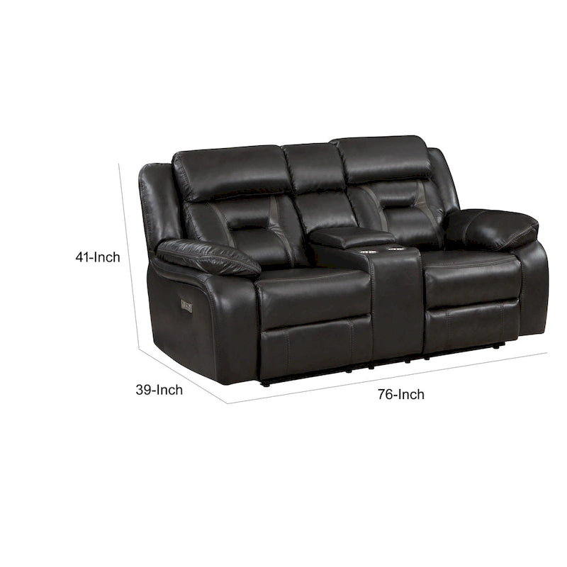 Causeuse inclinable électrique double avec console et porte-gobelets en similicuir gris