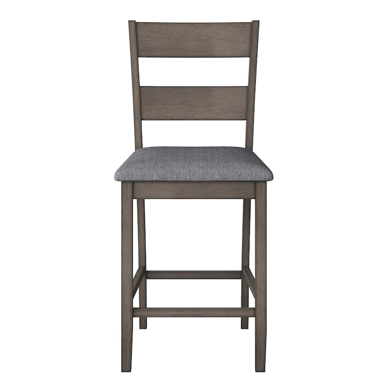 Tabouret de bar rembourré hauteur comptoir, dossier échelle, chaise de salle à manger gris délavé