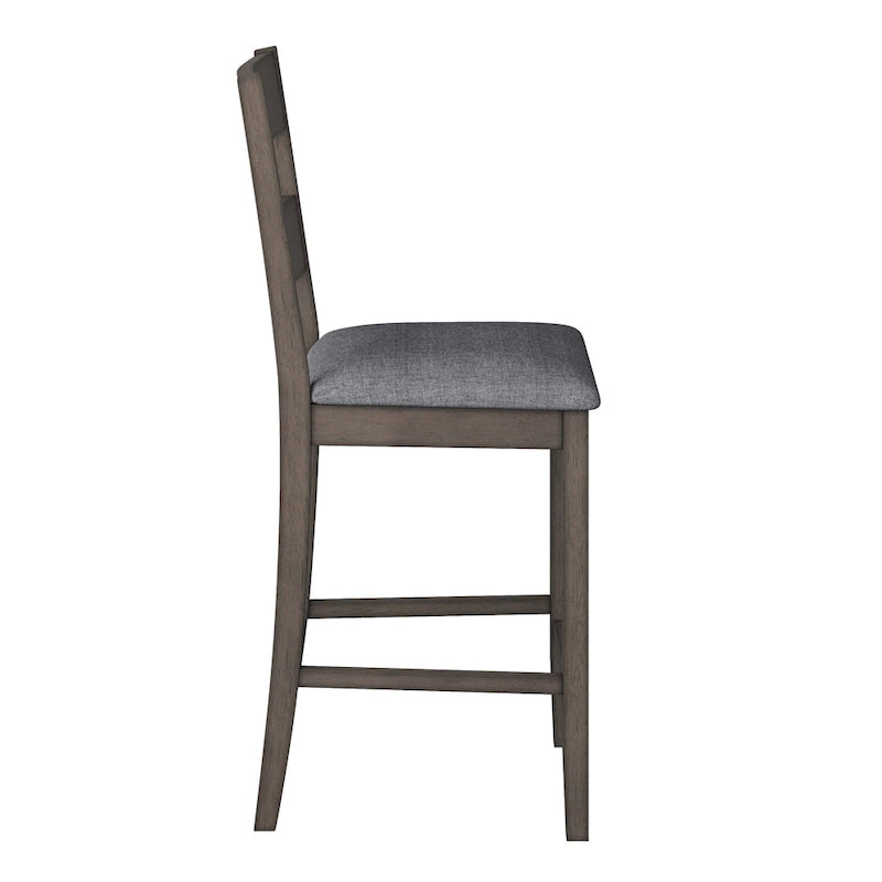 Tabouret de bar rembourré hauteur comptoir, dossier échelle, chaise de salle à manger gris délavé
