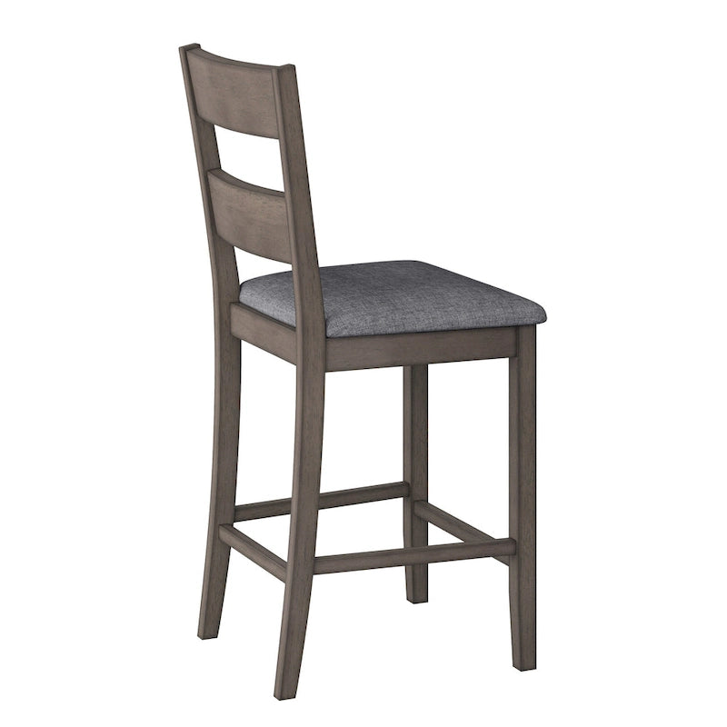 Tabouret de bar rembourré hauteur comptoir, dossier échelle, chaise de salle à manger gris délavé