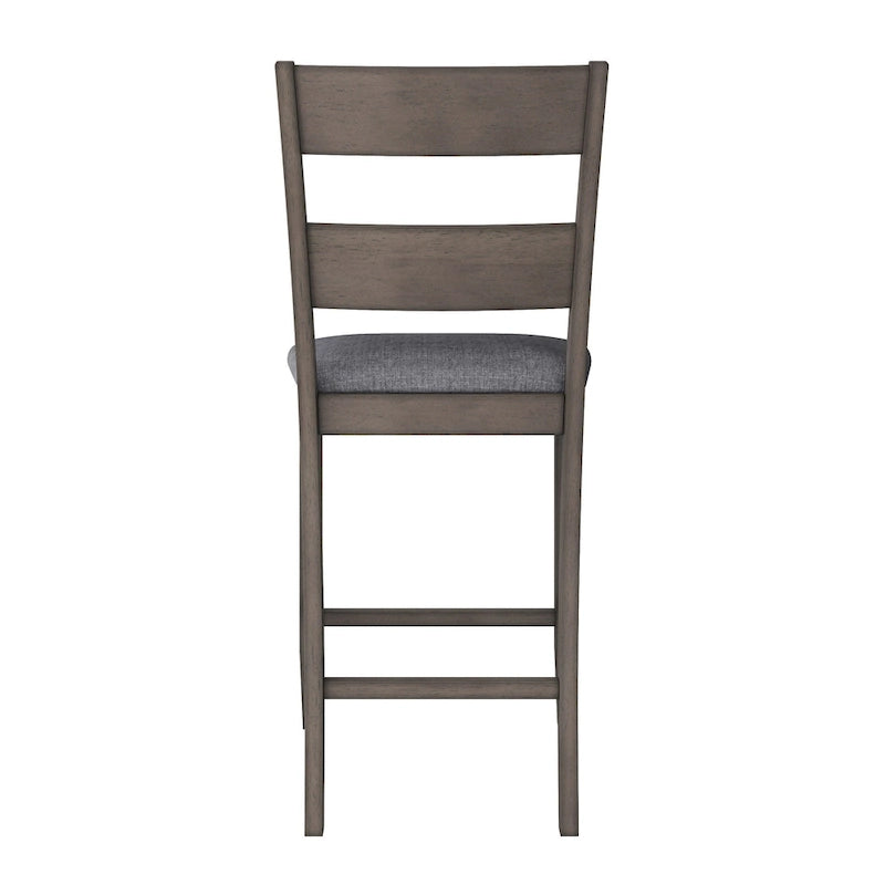 Tabouret de bar rembourré hauteur comptoir, dossier échelle, chaise de salle à manger gris délavé