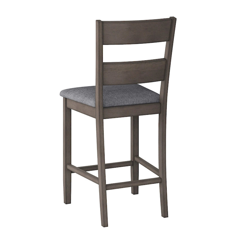 Tabouret de bar rembourré hauteur comptoir, dossier échelle, chaise de salle à manger gris délavé