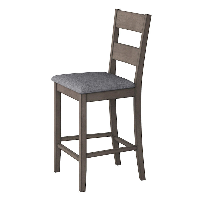 Tabouret de bar rembourré hauteur comptoir, dossier échelle, chaise de salle à manger gris délavé