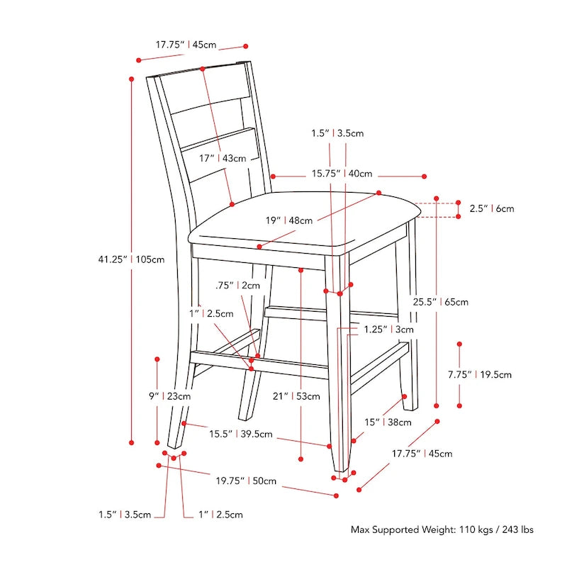 Tabouret de bar rembourré hauteur comptoir, dossier échelle, chaise de salle à manger gris délavé