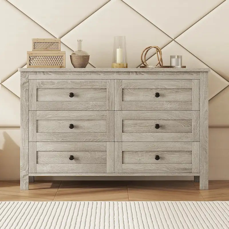 Commode en bois à 6 tiroirs, meuble de rangement blanc, style ferme, pour chambre à coucher