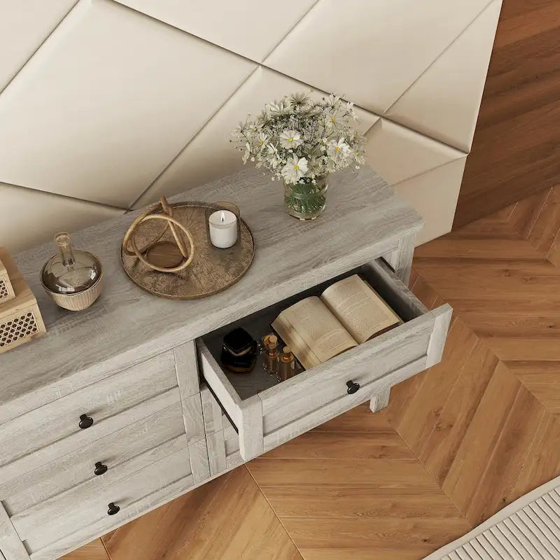 Commode en bois à 6 tiroirs, meuble de rangement blanc, style ferme, pour chambre à coucher