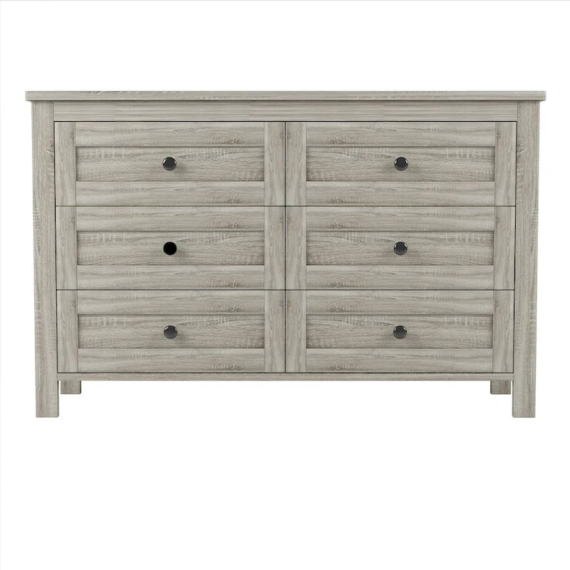 Commode en bois à 6 tiroirs, meuble de rangement blanc, style ferme, pour chambre à coucher