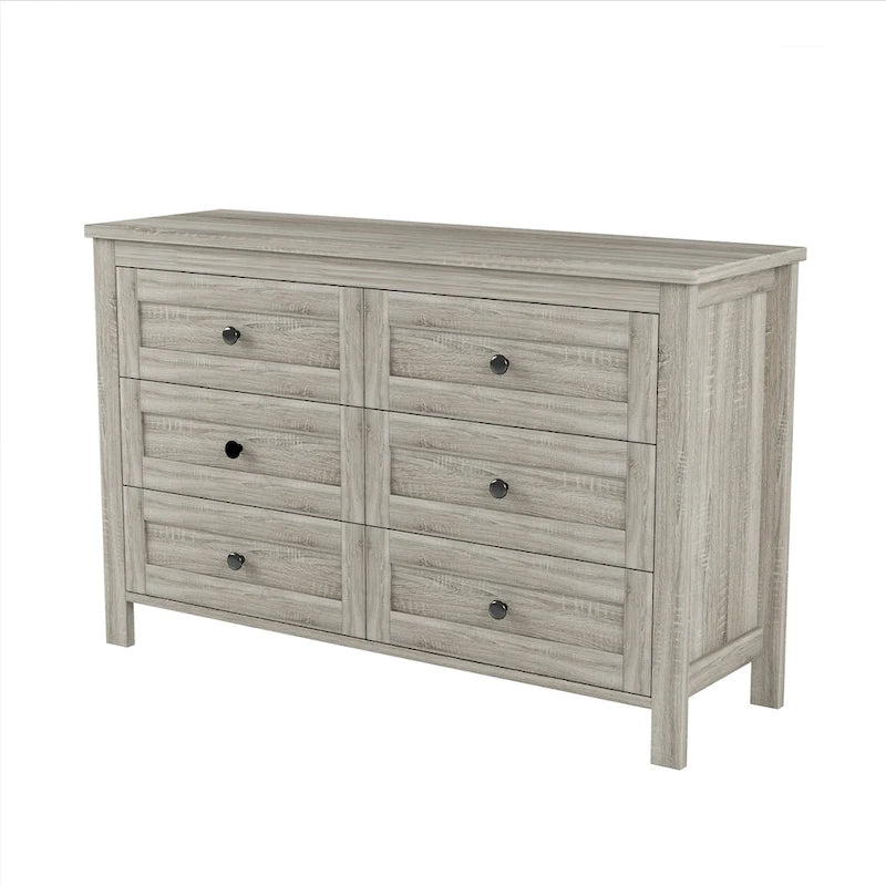 Commode en bois à 6 tiroirs, meuble de rangement blanc, style ferme, pour chambre à coucher