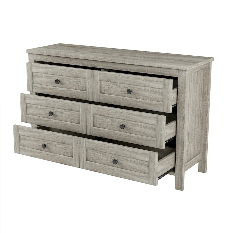 Commode en bois à 6 tiroirs, meuble de rangement blanc, style ferme, pour chambre à coucher