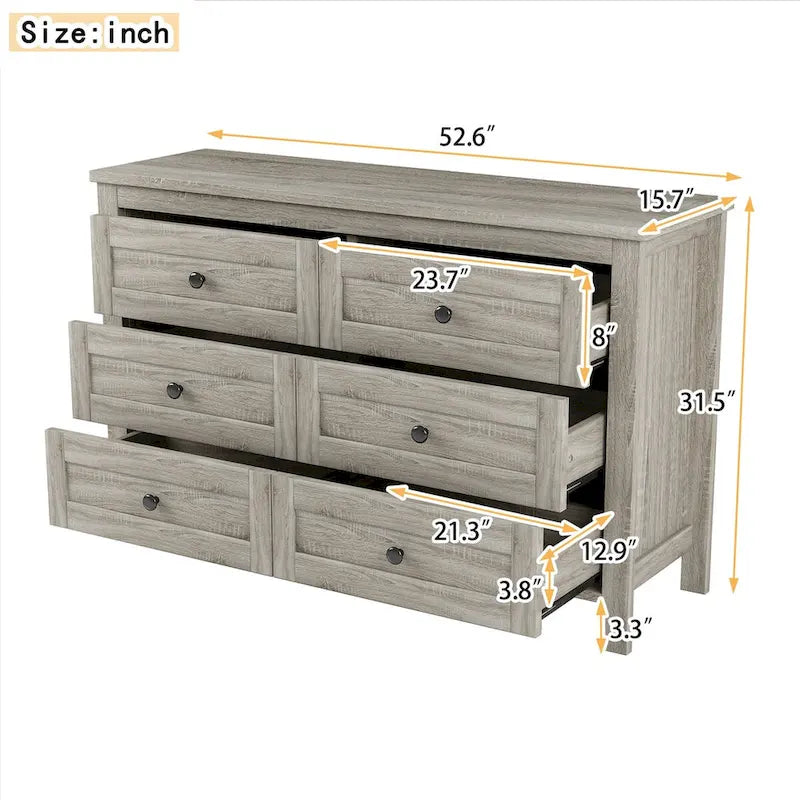 Commode en bois à 6 tiroirs, meuble de rangement blanc, style ferme, pour chambre à coucher