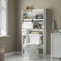 Meuble de rangement pour toilettes avec porte coulissante style grange et étagères ouvertes, Blanc