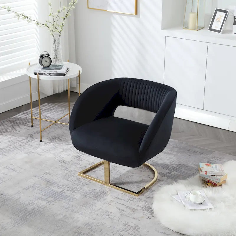 Fauteuil d'appoint capitonné en velours avec piètement en métal doré, multicolore