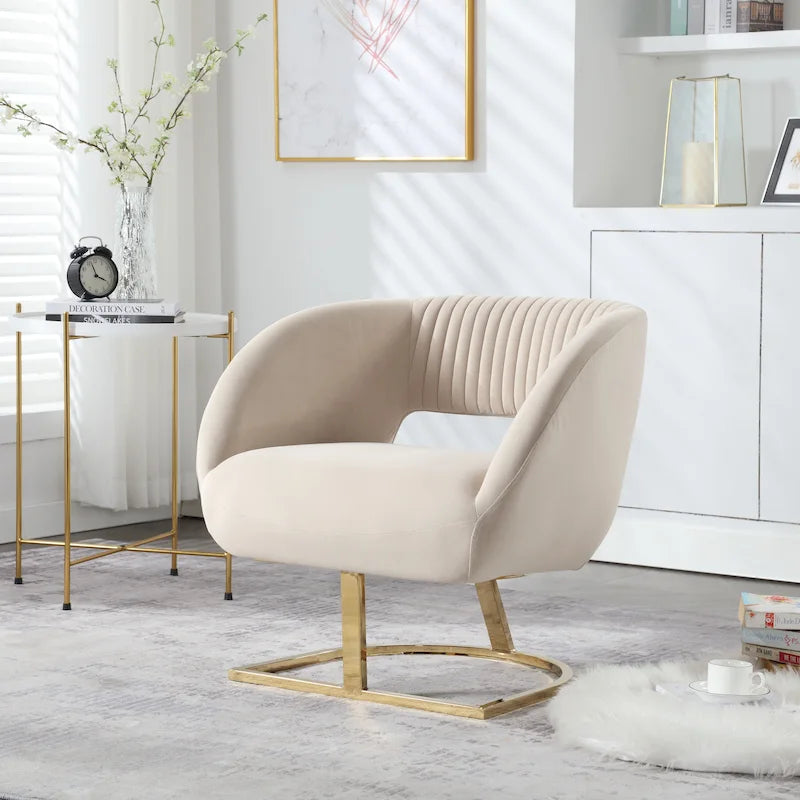 Fauteuil d'appoint capitonné en velours avec piètement en métal doré, multicolore