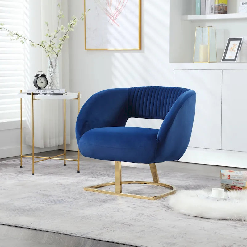 Fauteuil d'appoint capitonné en velours avec piètement en métal doré, multicolore