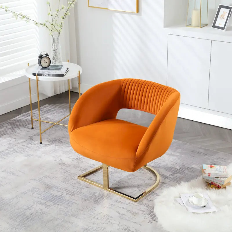 Fauteuil d'appoint capitonné en velours avec piètement en métal doré, multicolore