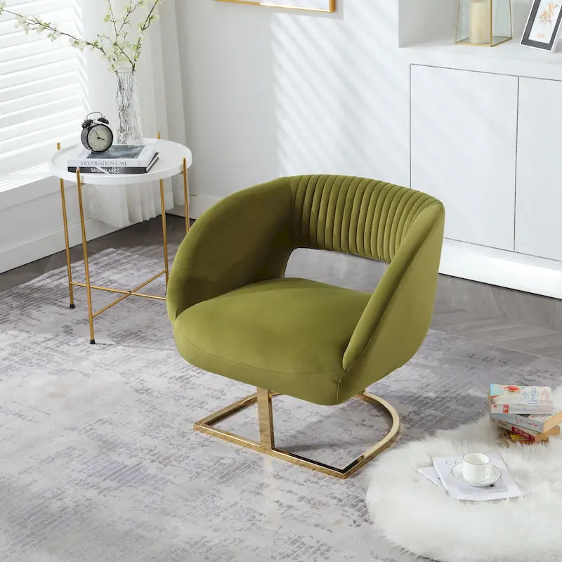 Fauteuil d'appoint capitonné en velours avec piètement en métal doré, multicolore