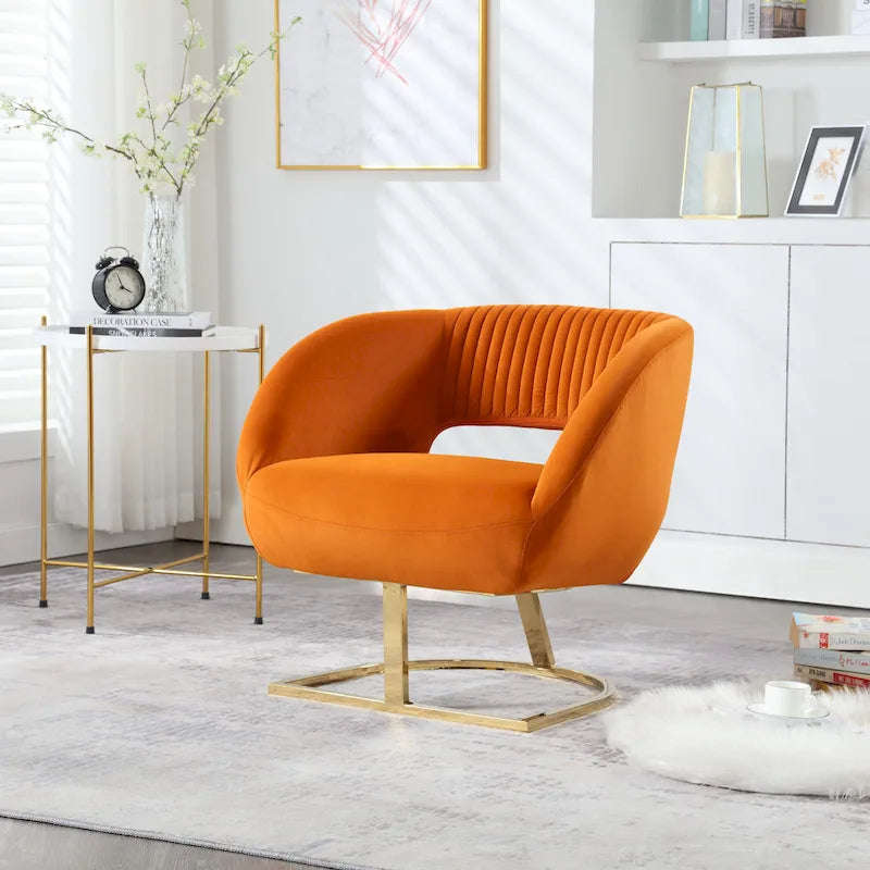 Fauteuil d'appoint capitonné en velours avec piètement en métal doré, multicolore