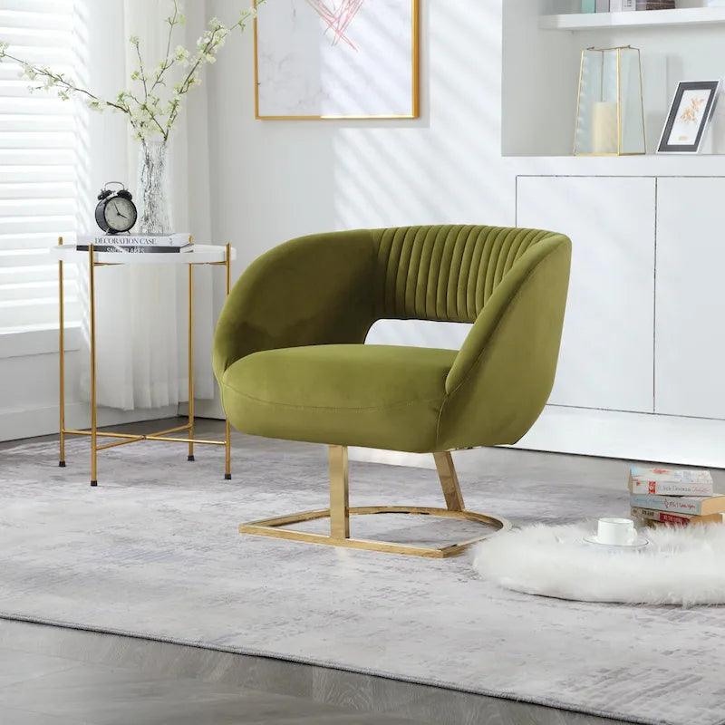 Fauteuil d'appoint capitonné en velours avec piètement en métal doré, multicolore