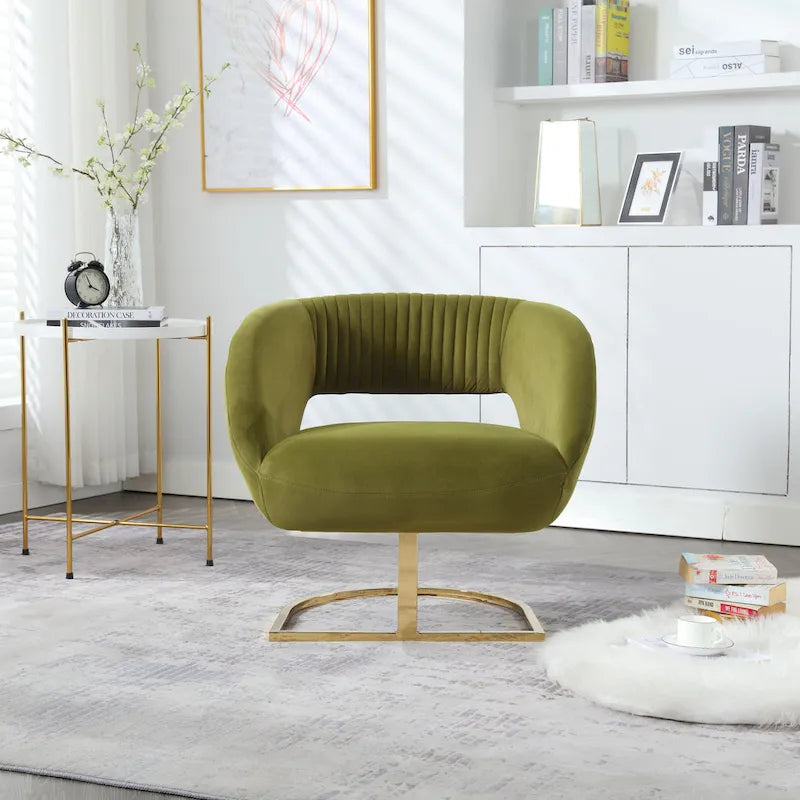 Fauteuil d'appoint capitonné en velours avec piètement en métal doré, multicolore