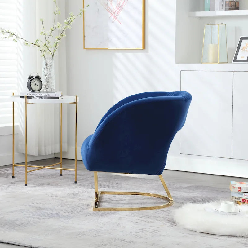 Fauteuil d'appoint capitonné en velours avec piètement en métal doré, multicolore