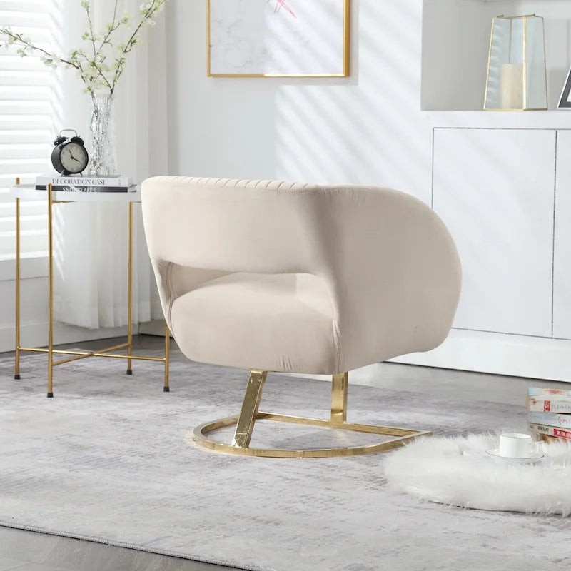 Fauteuil d'appoint capitonné en velours avec piètement en métal doré, multicolore