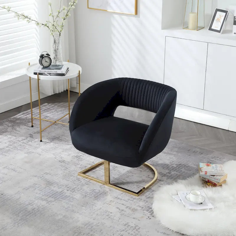 Fauteuil d'appoint capitonné en velours avec piètement en métal doré, multicolore