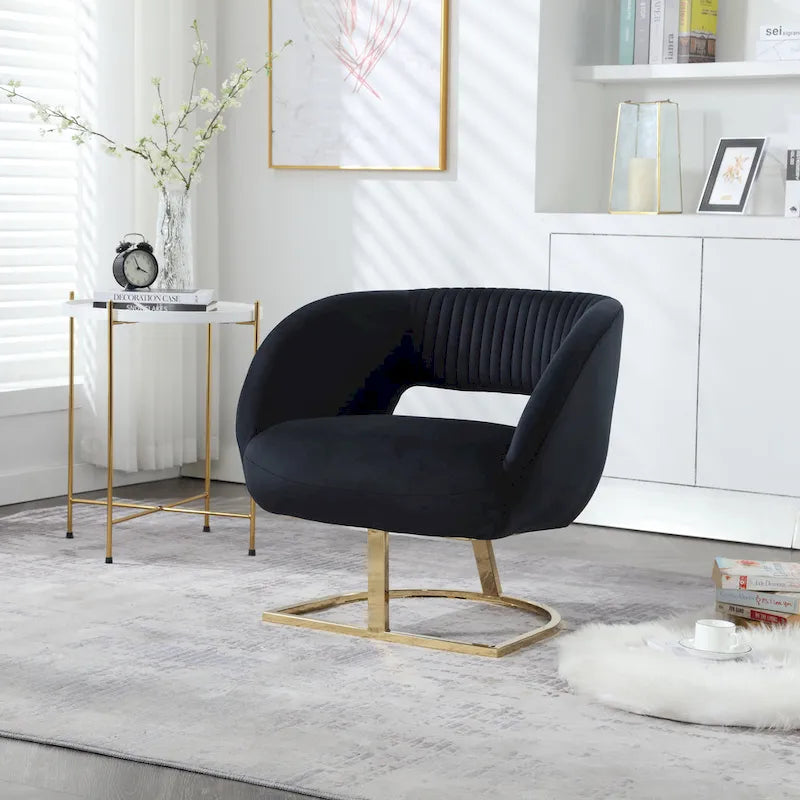 Fauteuil d'appoint capitonné en velours avec piètement en métal doré, multicolore